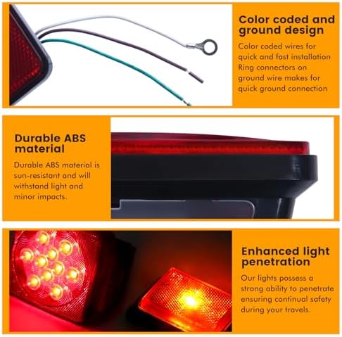MAXXHAUL 70205 Trailer Light Kit - 12V All LED, Left and Right Waterproof Submersible for Trailers, Boat Trailer Truck Marine Camper RV Snowmobile