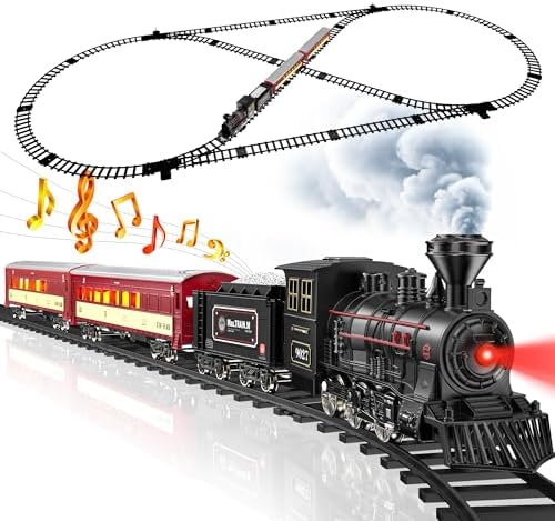 Hot Bee Train Set, Train Toys with Smoke, Lights, Sound and Train Tracks