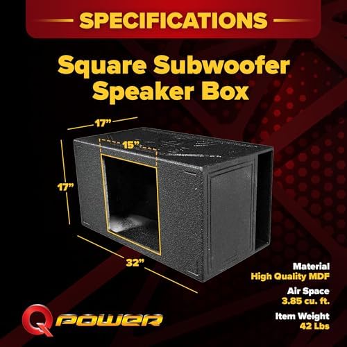 QPower QBOMB Single 12-Inch Speaker Box – Side-Ported Design with Black Bed Liner – Compatible with Kicker L7 Subwoofer