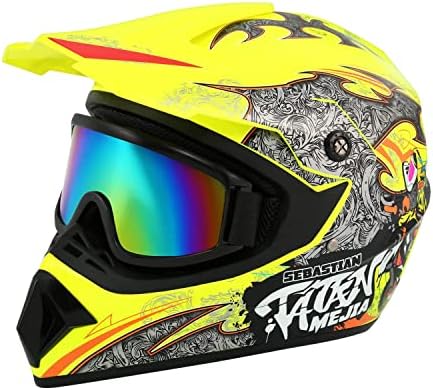 Motocross Helmet ATV Dirt Bike Helmets Off-Road Helmet with Gloves Goggles for Unisex Adult Youth DOT/FMVSS 218 Approved (Medium, Black)