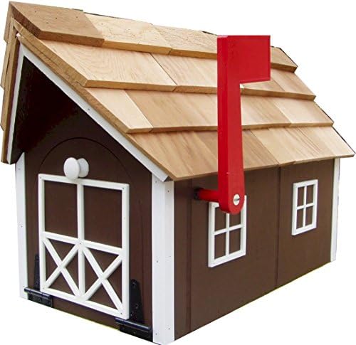 Mailbox Wooden Dutch Barn Style Brown with White Trim Amish Made in USA