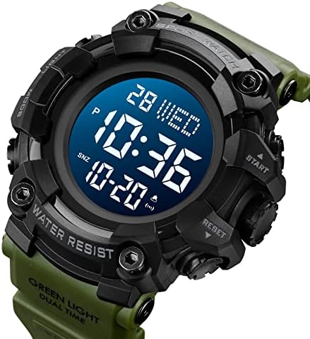 FANMIS Men's Digital 50M Waterproof Electronic Sport Watch Rubber Band Army Military 24H Time LED Light 164FT Water Resistant Calendar Date Day Watches