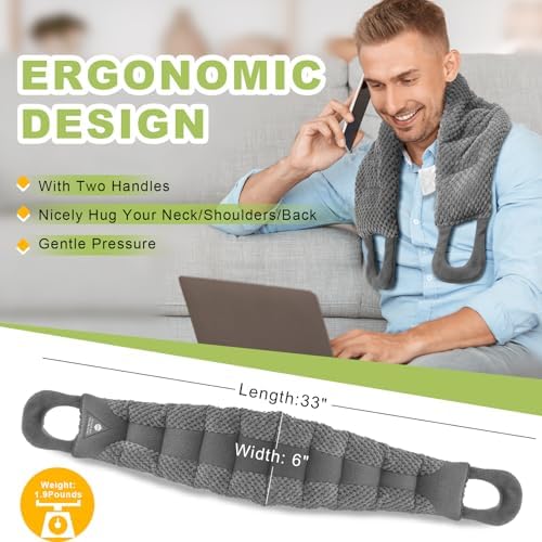 UNCN Long Wide Heating Pad for Neck and Shoulders Back 33x5.9 Microwavable Large Moist Heat Pack Warm Hot Compress Neck Wrap Weighted Bag Massage