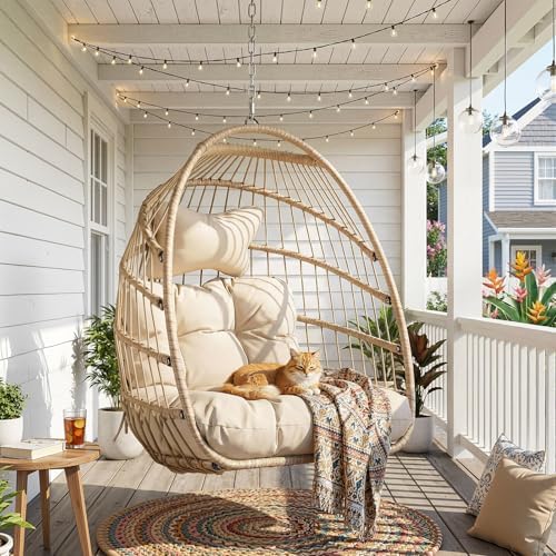 Nicesoul Foldable Space-Saving Hanging Egg Chair No Stand, 350lbs Reinforced Frame with Swing Design, Deep Seat with Thick Cushion
