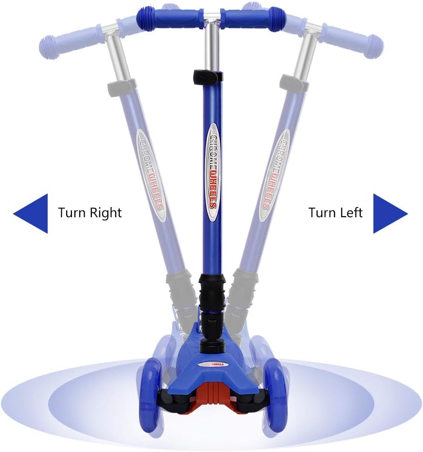 ChromeWheels Foldable Scooters for Kids, Deluxe Kick Scooter 4 Adjustable Height 132lbs Weight Limit 3 Wheel, Lean to Steer LED Light Up Wheels