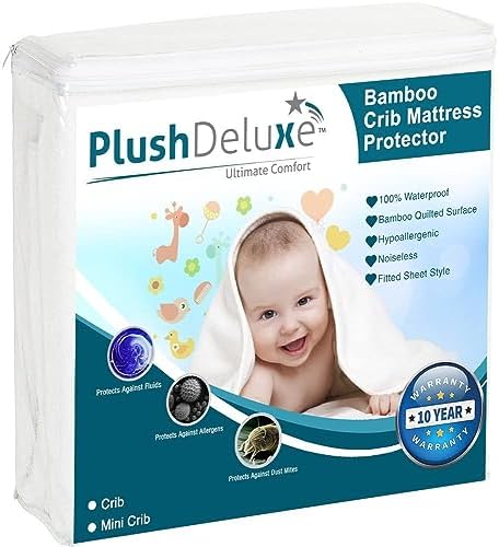 PlushDeluxe Bamboo Waterproof Mattress Protector, Queen Size, Ultra Soft
