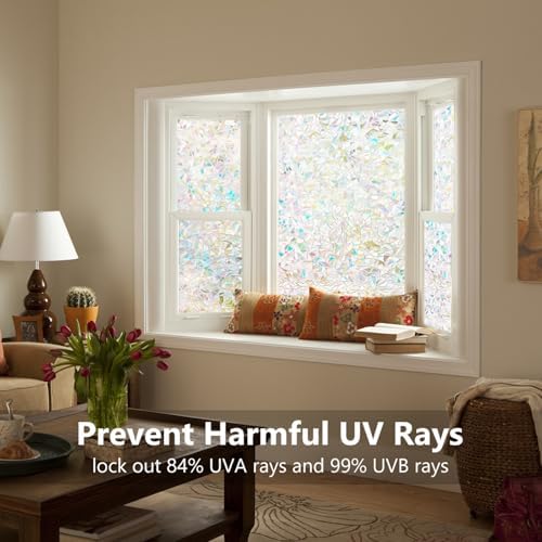 LEMON CLOUD Window Privacy Film, Rainbow Stained Glass Cling,17.5″ x 78.7″