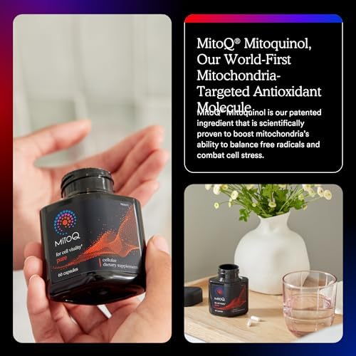 MitoQ Pure Advanced Mitochondria Supplement - Superior Bioavailability to CoQ10 - Patented Vitality Supplement for Sustained Energy, Heart Health, Metabolic Support, and Healthy Aging (60 Capsules)