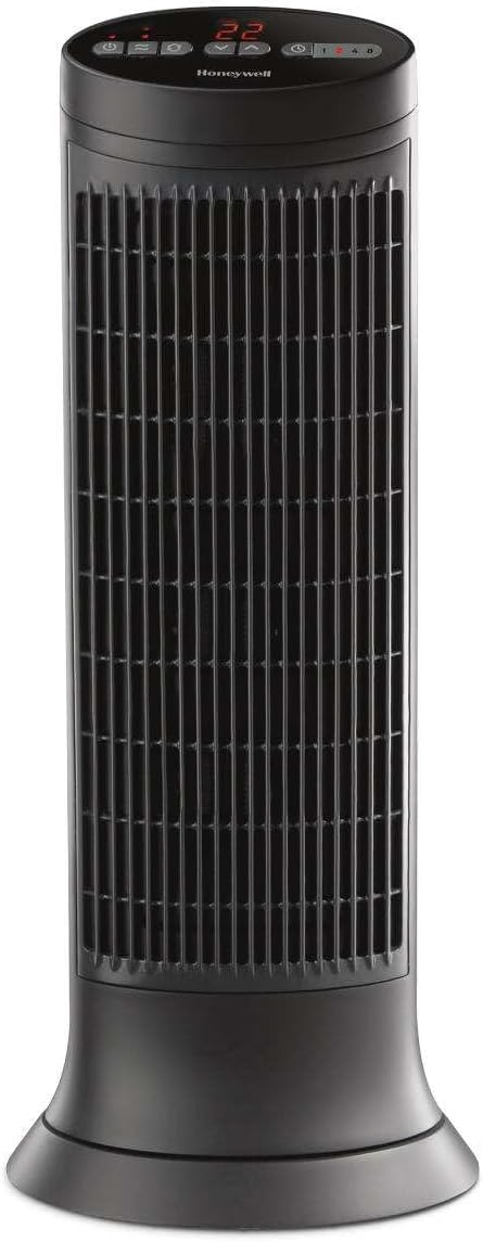 Honeywell Slim Ceramic Tower Heater, Small Room, Black – Easy to Use – Slim Space Heater with Two Heat Settings | Easy to Use – Slim Space Heater with Two Heat Settings