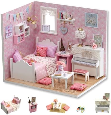 Flever DIY Miniature House Kit, Tiny Home Kit with LED Light, Mini House Build Craft Kits for Adults and Teens
