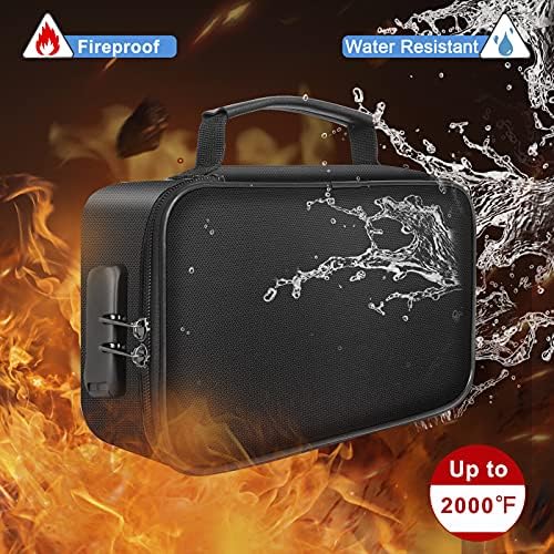 ENGPOW Small Fireproof Bag with Lock,Money Organizer Case,9”x 5.3”x 3.7”