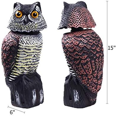 Owl Decoys to Scare Birds Away with Rotating Head,Natural Enemy Bird Deterrent Realistic Eyes & Waterproof Shape Fake Owl Scarecrow Bird Control