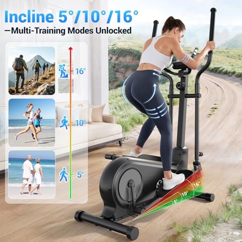 ANCHEER Elliptical Exercise Machine Foldable Elliptical Trainer 16" Stride | Ultra-Silent Elliptical Machine for Home, 550LBS Loading Capacity, 16 Resistance Levels &Pulse Rate Grips &Adjustable Pedals