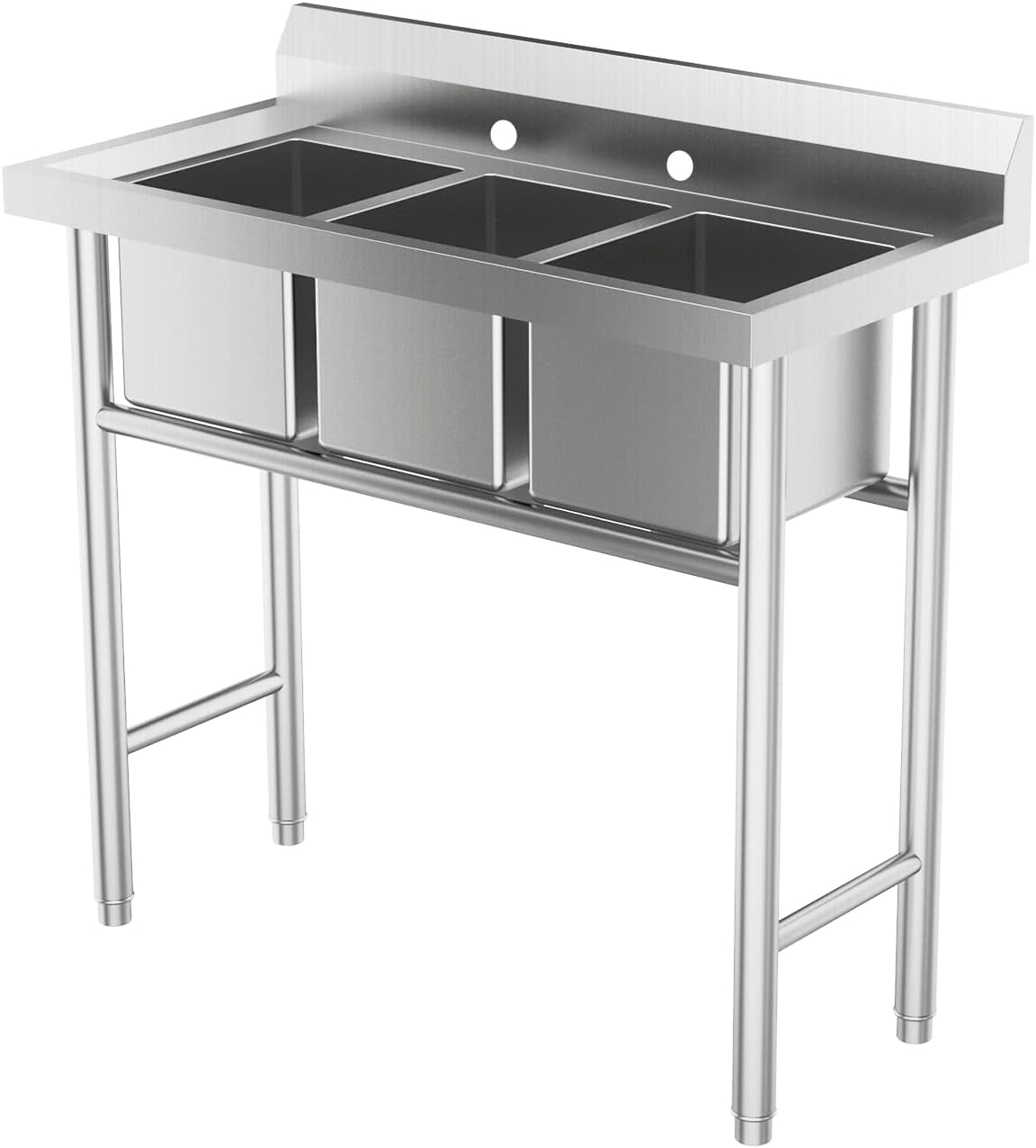 Bonnlo 3-Compartment NSF 304 Stainless Steel Utility Sink Commercial Grade Laundry Tub Culinary Sink for Outdoor Indoor, Garage, Restaurant, Kitchen