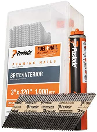Paslode, Framing Nails and Fuel Pack, 650524, 3 inch x .120 Gauge, Smooth Brite, 1 Fuel Cell and 1,000 Nails
