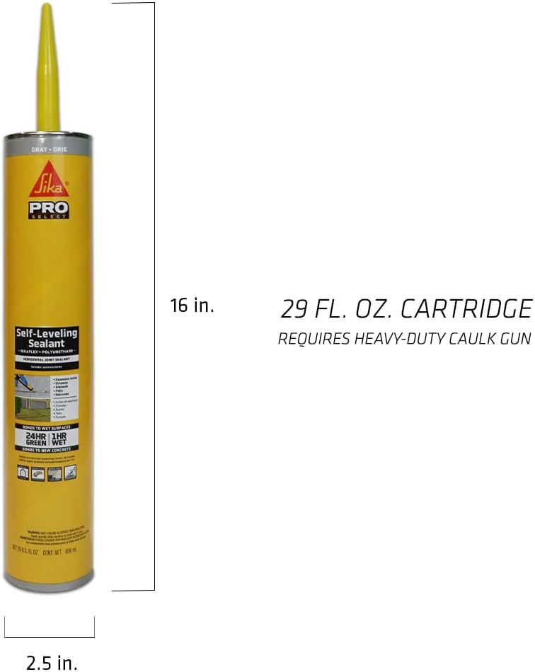 SIKA Sikaflex Self-Leveling Sealant, Gray Polyurethane, Fast Curing, for Concrete Expansion Joints, Waterproof, Paintable, Fills Cracks up to 1.5 in., 10.1 fl. oz Cartridge