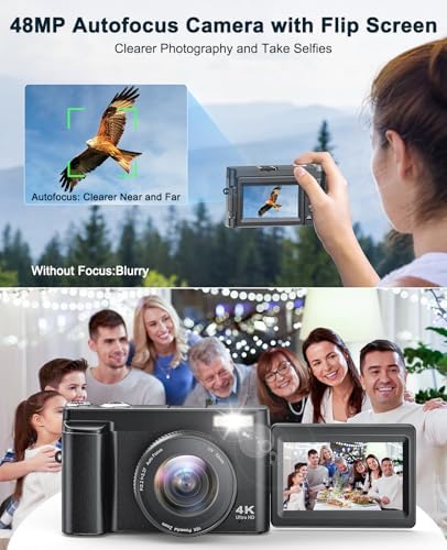 4K Digital Camera for Beginners & Teens, with Flip Screen, 32G Card(Black) | 48MP Camera for Photography, Vlogging Camera for YouTube, Travel