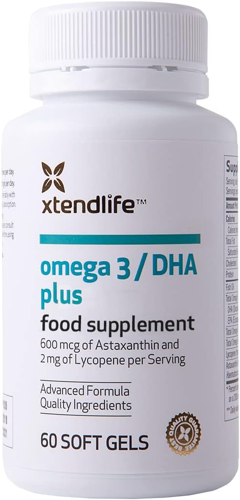 Xtendlife Omega‑3 Fish Oil + CoQ10 Supplement, 30 Day Supply | 1100mg DHA & EPA for Heart, Brain & Joint Support – with Ubiquinol CoQ10, Astaxanthin & Lycopene