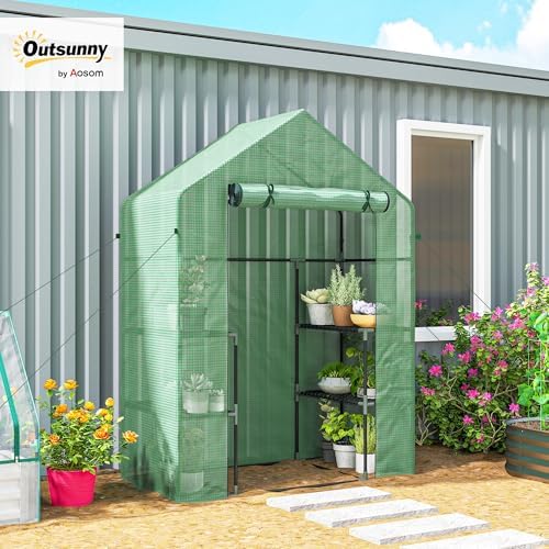 Outsunny 56" x 29" x 76" Portable Walk-in Garden Greenhouse with Built in 3-Tier Shelves