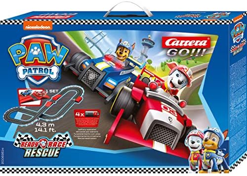 Carrera GO 63514 Official Licensed PAW Patrol Battery Operated 1:43 Scale Slot Car Racing Toy Track Set with Jump Ramp Featuring Chase and Marshall