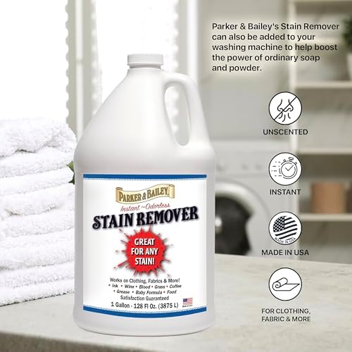 Parker & Bailey Liquid Stain Remover - Instant Stain Removal on Laundry Clothing Fabric Ink Grease Blood Grass Coffee Wine Food Carpet Upholstery Spot Cleaner Odor Free Detergent Booster, 8oz