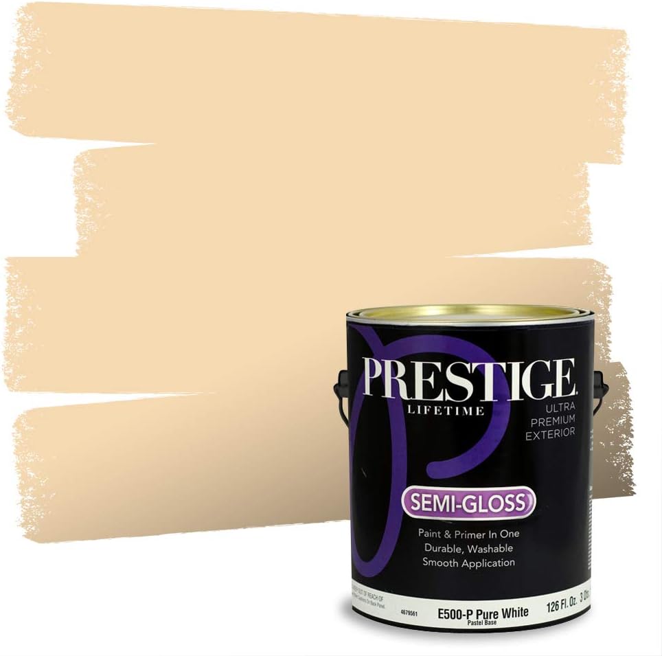 PRESTIGE Paints Exterior Paint and Primer In One, 1-Gallon, Semi-Gloss, Comparable Match of Sherwin Williams* Captivating Cream*