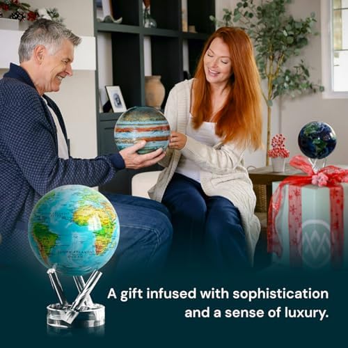 MOVA Self Rotating Globe, Ocean Blue Relief Classic (4.5") | solar powered globe, no batteries or cords, gift for geography lovers, premium kinetic display, office desk decor