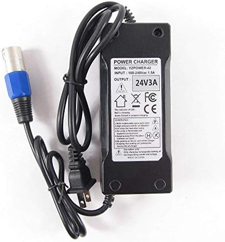 24V 3A Charger, Battery Adapter, Mongoose, Jazzy, GT, eZip, Go-Go Elite Traveller, Shoprider, Jazzy Select 6 Ultra