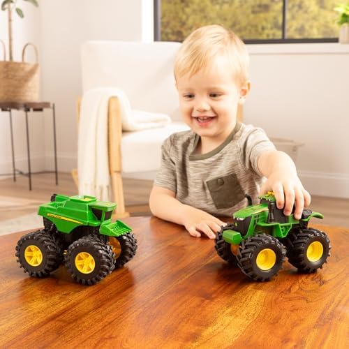 TOMY Monster Treads Monster Truck Toys - John Deere Tractor and Combine 2-Pack with Lights and Sounds - John Deere Toys with Durable Bouncy Tires