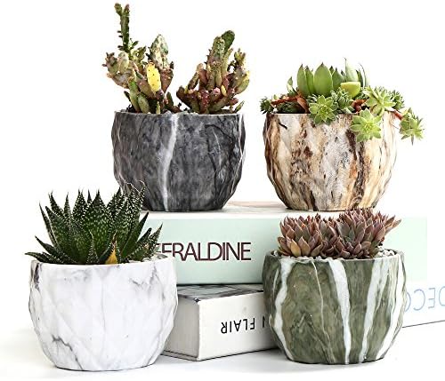 SE SUN-E Sun-E Modern Style Marbling Ceramic Flower Pot Succulent/Cactus Planter Pots Container Bonsai Planters with Hole 3.35 Inch Gift Idea(4 in