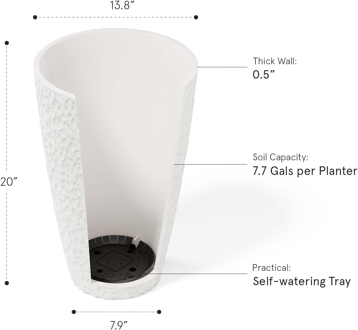 LA JOLIE MUSE Tall White Planter for Indoor Plants,20 Inch Tall Round Planter, Modern Flower Pot Containers,Large Decorative Tree Plant Pot,1 Pack