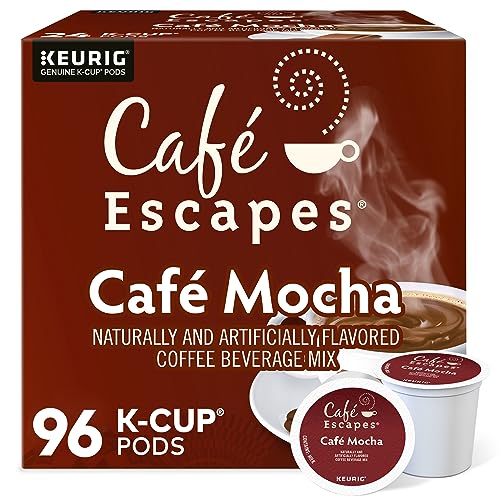 Cafe Escapes, Cafe Mocha Coffee Beverage, Single-Serve Keurig K-Cup Pods, 48 Count (2 Boxes of 24 Pods)