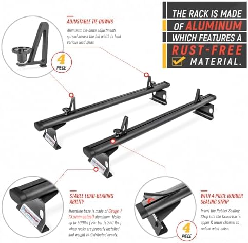 Model ADX32-C Aluminum 2 Bar (60") Universal Drilling Truck Camper Roof Rack with Ladder Stopper Sandy Black