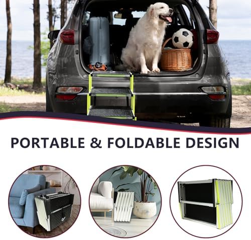 Dog Ramps for Small & Big Dogs Portable Folding Pet Stairs with Nonslip Surface Foldable Truck Ramp Stairs for Car, SUV and Trucks, Supports Up to 250LBS, 6 Steps