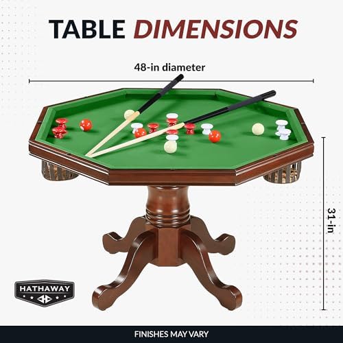 Hathaway Kingston 3 in 1 Octagon Poker Table, Dining & Bumper Pool Table for Game Rooms - Durable Hardwood, Sturdy Legs