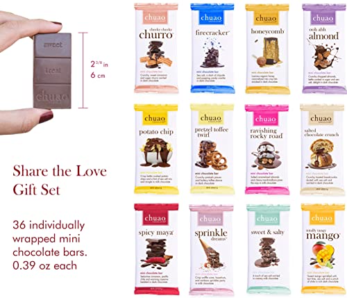 Chuao Chocolatier Share the Love Assorted Milk and Dark Mini Gourmet Chocolate Bars Gift Box | Sampler For Holiday, Birthday, Thank You, Corporate Gift Baskets | 36 Bars, 0.39 oz Each