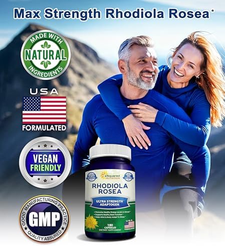 aSquared Nutrition Rhodiola Rosea Supplement 1000mg - 180 Vegan Capsules - Max Strength Rhodiola Root Extract Pills Improve Pure Energy
