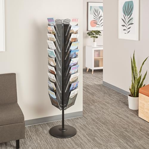 Safco Onyx Rotating Mesh Magazine Holder, Display Rack with 30 Pockets, Brochure Organizer, Commercial-Grade Steel Construction, Black