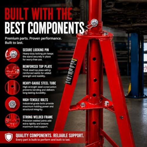 Stark USA Underhoist Tripod Stand 2 Ton Capacity High Lift Jack Stand Reach Under Hoist Stand High-Position Lift Range 4,000lbs Capacity, Red