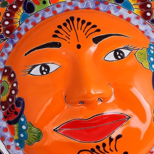 NOVICA Artisan Handmade Ceramic Wall Sculpture Handpainted Sun from Mexico Multicolor Decor Art Moon [13in H x 13in W x 2.3in D] ' Luz Del Sol'