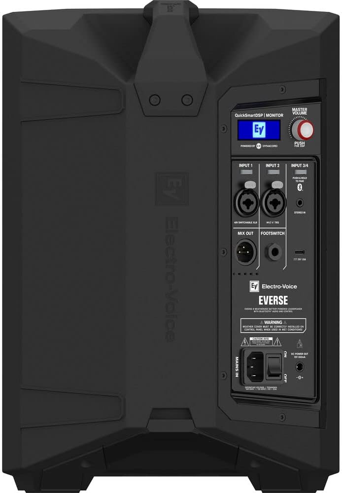 Electro-Voice EVERSE 8 8" 2-Way Battery Powered Loudspeaker with Bluetooth (Black) Bundle with Auray Steel Speaker Stand and XLR-XLR Cable