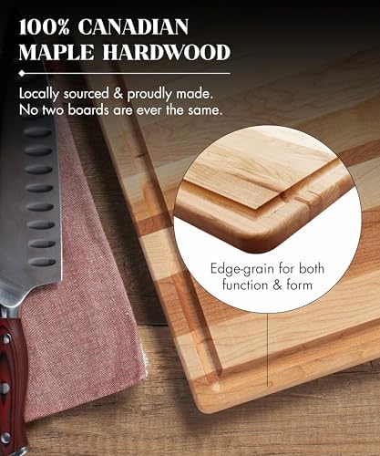 Labell Large Canadian Maple Cutting Board, Juice Groove, 14 x 20 x 0.75 in | Edge Grain Wood Board, Chopping, Serving, Food Prep, Natural, Durable