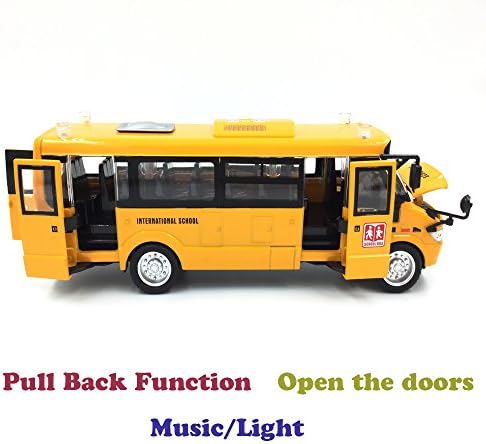 9" Pull Back Die-cast School Bus Toy | Light Up & Sounds Die-cast Metal Toy Vehicles with Bright Yellow and Openable Doors