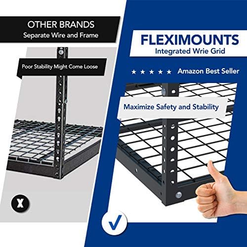 FLEXIMOUNTS 4x8 Overhead Garage Storage Rack with Hooks, Black