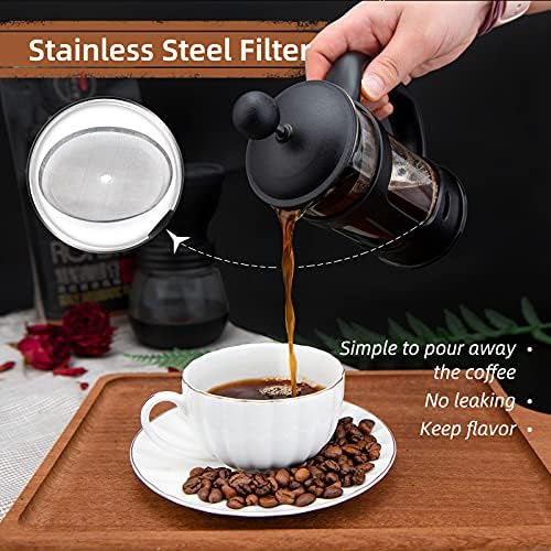 RAINBEAN Mini French Press Coffee Maker, 1 Cup, 12oz, Maximum Flavor Brewer with Stainless Steel Filter, 350ml - Small