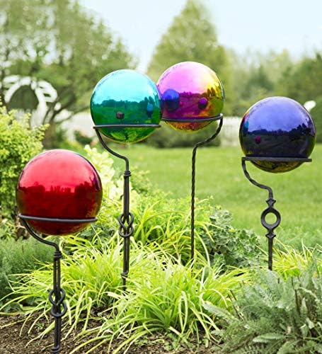 Plow & Hearth 10 Inch Stainless Steel Gazing Ball, Polished Reflective Weather Resistant Garden Globe Mirror Ball Sphere, Garden or Home Decoration