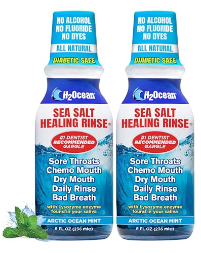 H2Ocean Healing Rinse Natural Sea Salt Mouthwash Arctic Ocean Mint, 8 oz | Alcohol & Fluoride-Free Oral Care for Tonsil Stones, Sore Throats, Wisdom Teeth Recovery & Gum Health, Whitening Mouthwash