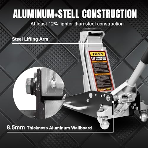 Torin TAM815016L Hydraulic Low Profile Aluminum and Steel Racing Floor Jack with Dual Piston Quick Lift Pump, 1.5 Ton (3,000 lb) Capacity, Black