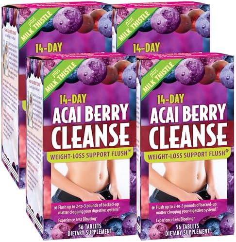 Applied Nutrition 14-Day Acai Berry Cleanse 56 Tablets Pack of 2 | Weight Management Support Flush + Milk Thistle | Bloating & Digestive Support | Cascara Sagrada | 2 X 56 Tablets