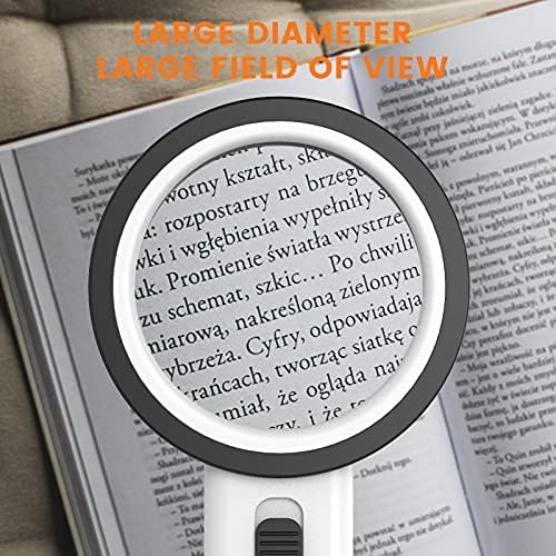 AIXPI Magnifying Glass with Light, Double-Layer Glass Lens Handheld Large Magnifying Glass 12 LED Lighted Magnifier for Seniors Reading, Coins